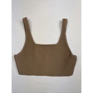 Babaton Sculpt Knit Tank 2XL Aritzia Ribbed Square Neck‎ Crop Top Tan Beige